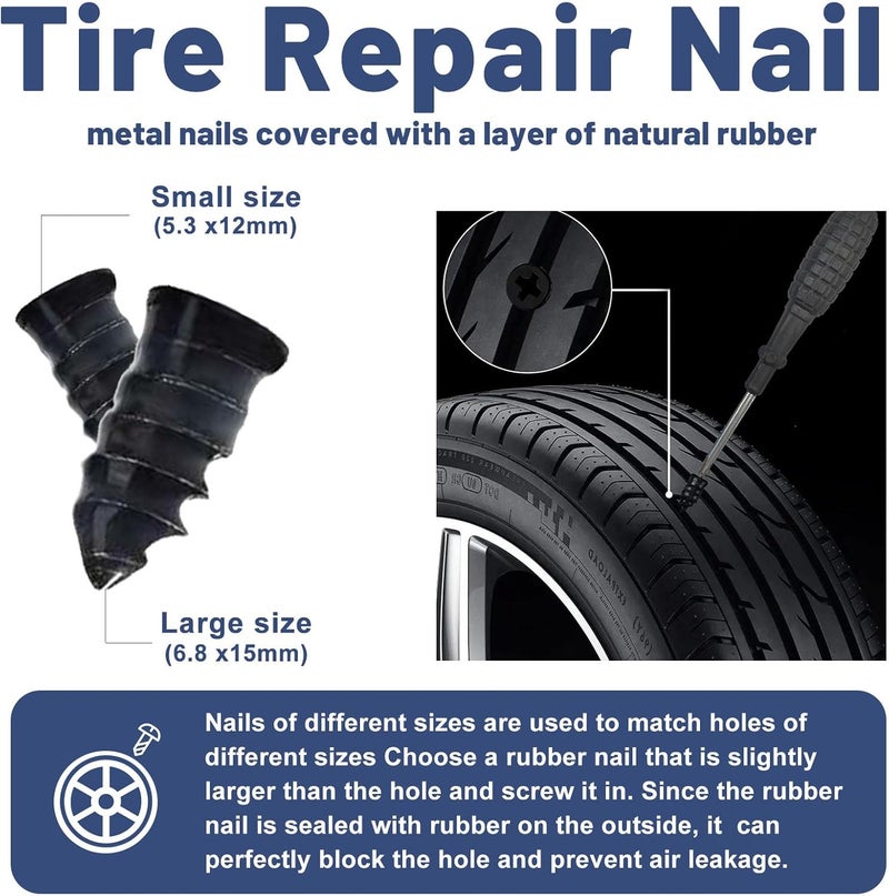 1DFAUL 24Pcs Tire Repair Glue Kit, 120ml Tire Patch Glue with Rubber Nail, for Vacuum Tires Puncture Repair on Cars, Motorcycles, Trucks, and Tractors, Super Sticky - Image 3